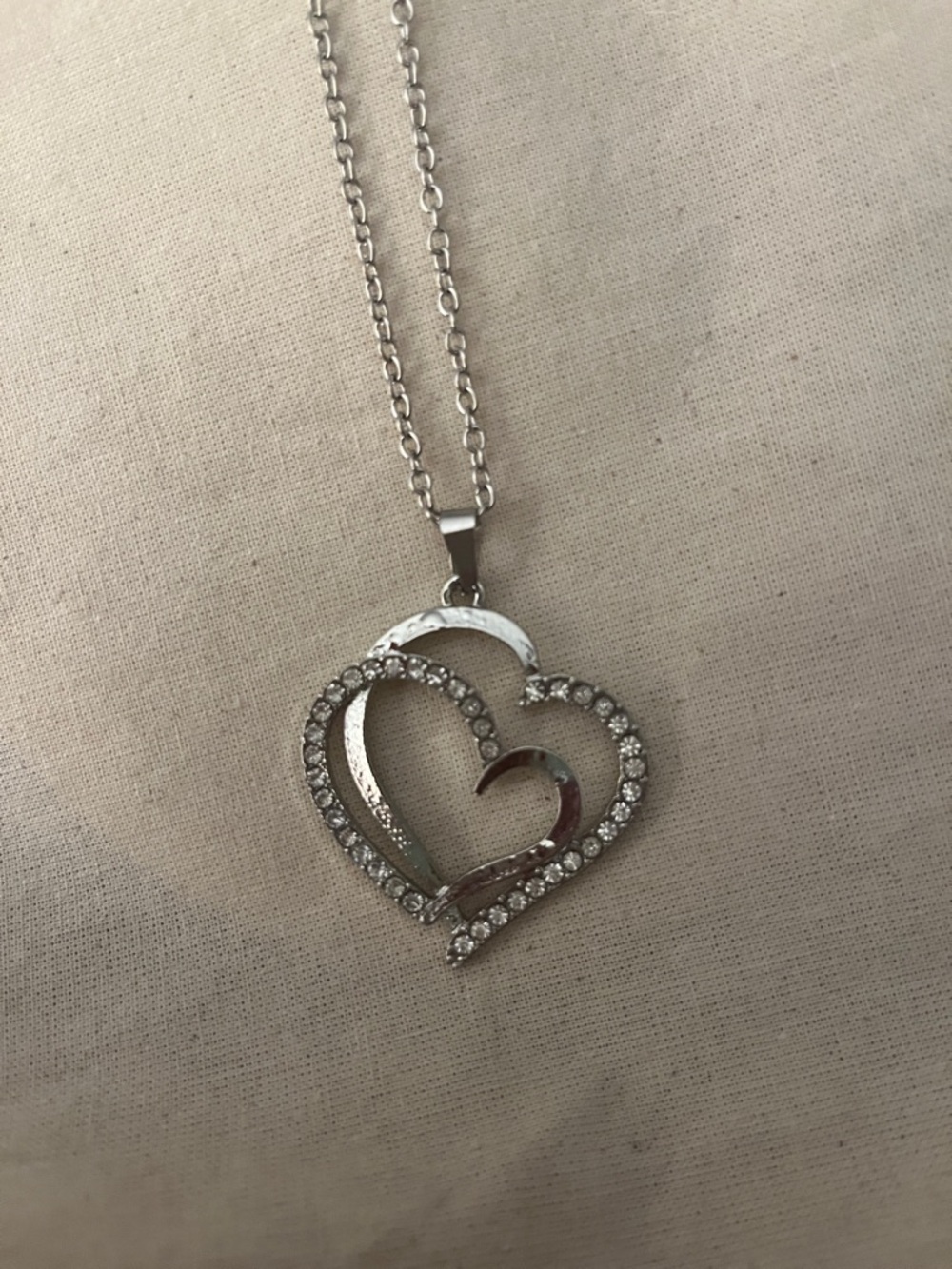 Silver Heart Pendant Necklace with Crystal Accents